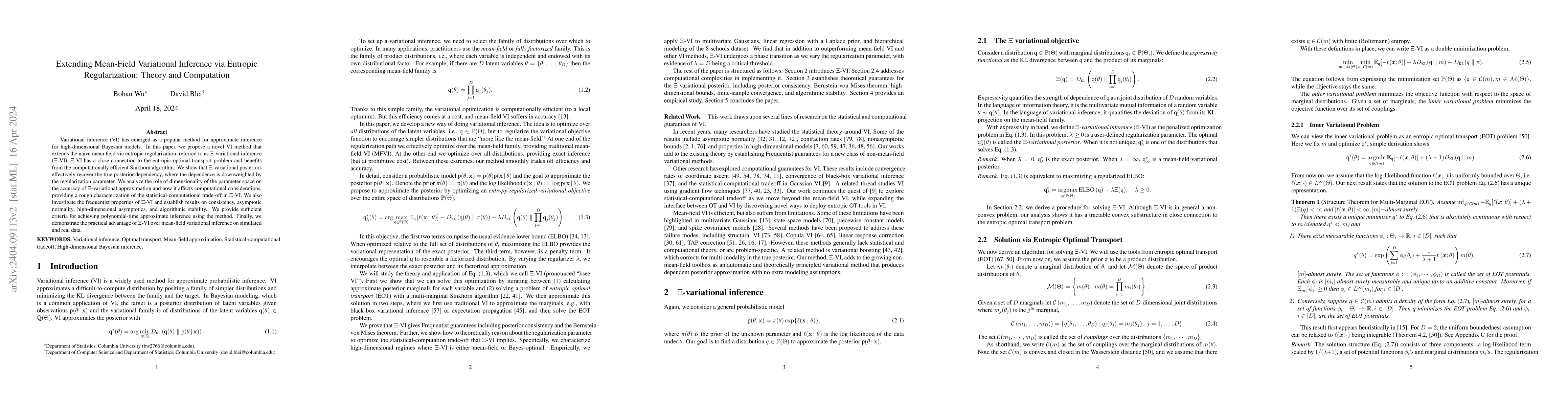 Thumbnail for Extending Mean-Field Variational Inference via Entropic Regularization:
  Theory and Computation
