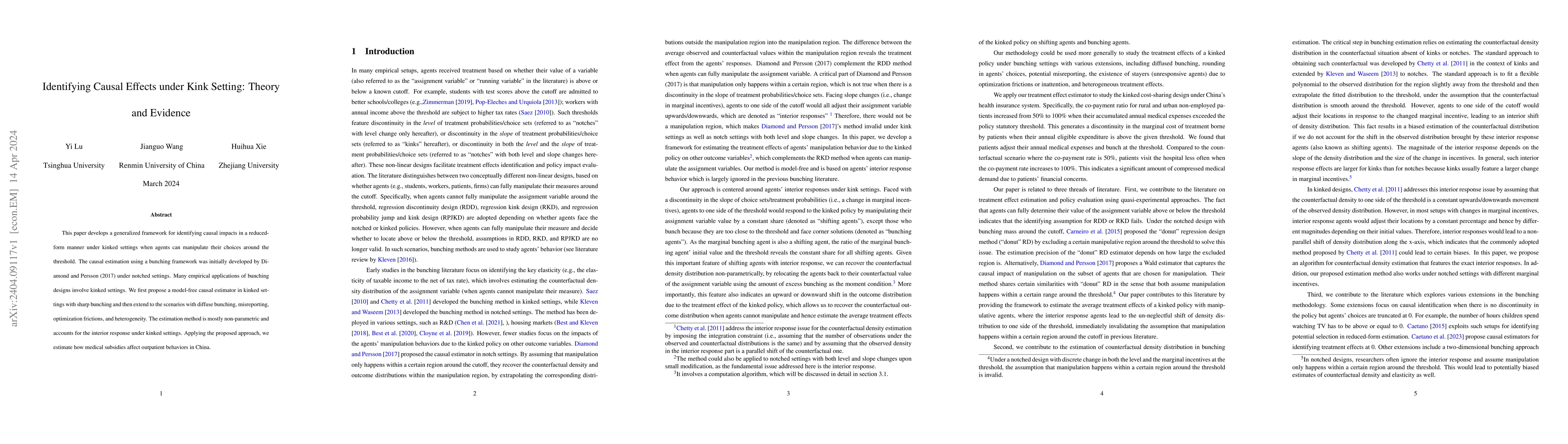 Thumbnail for Identifying Causal Effects under Kink Setting: Theory and Evidence