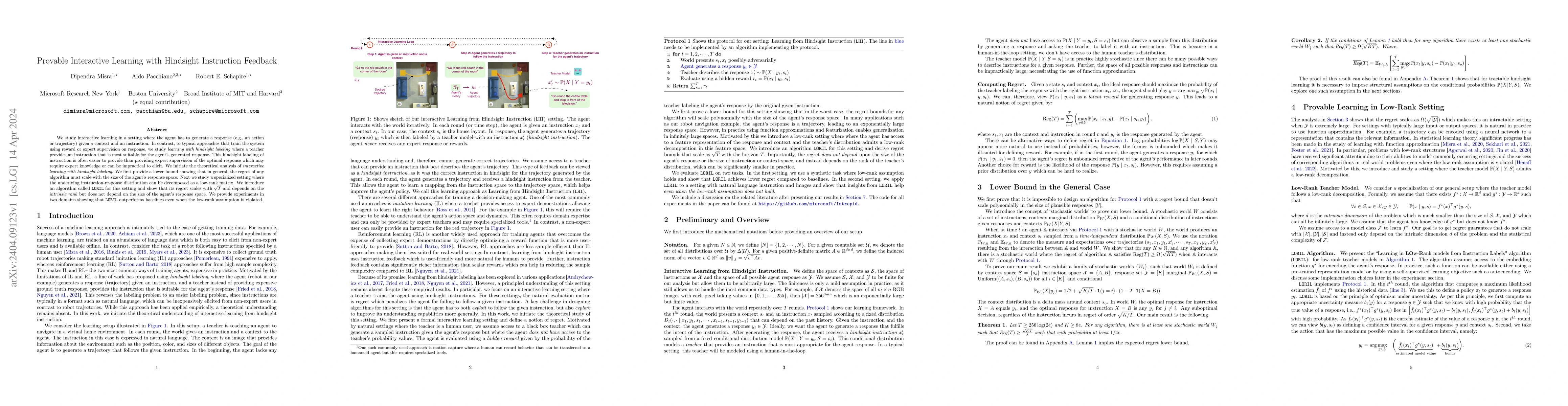 Thumbnail for Provable Interactive Learning with Hindsight Instruction Feedback