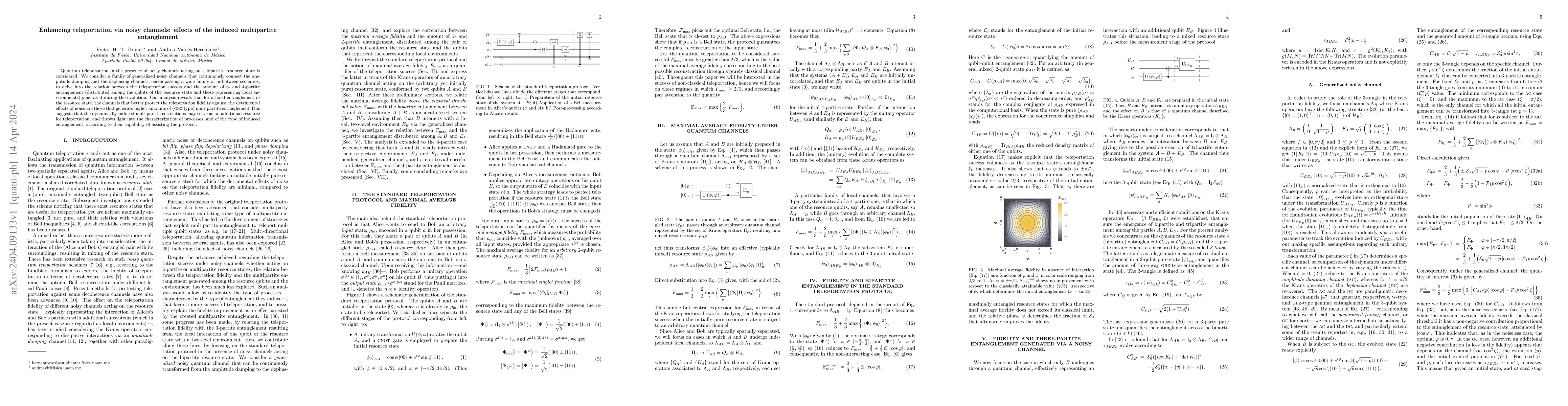 Thumbnail for Enhancing teleportation via noisy channels: effects of the induced
  multipartite entanglement