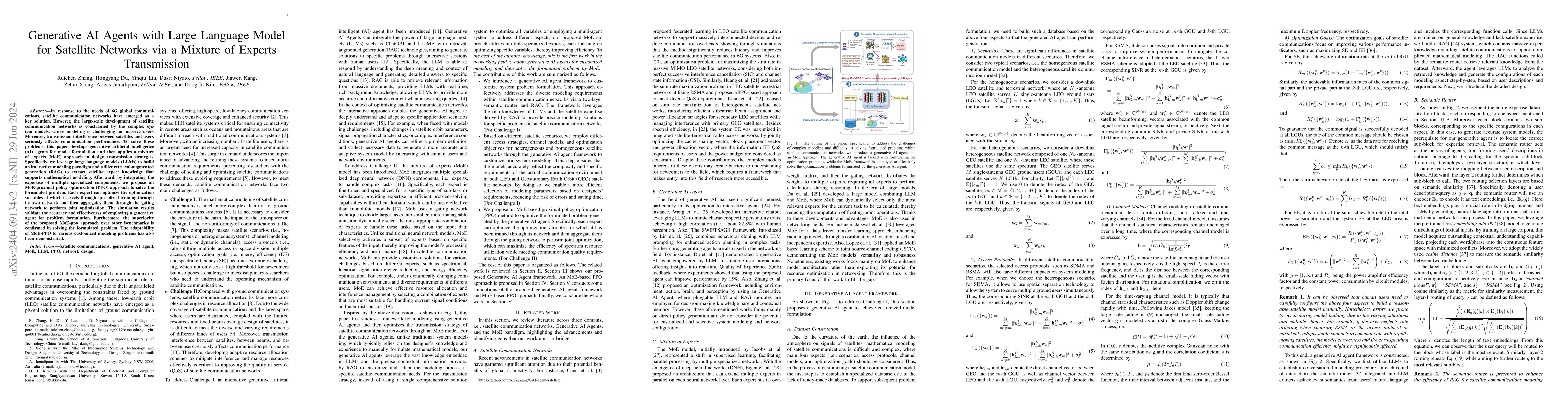 Thumbnail for Generative AI Agents with Large Language Model for Satellite Networks
  via a Mixture of Experts Transmission