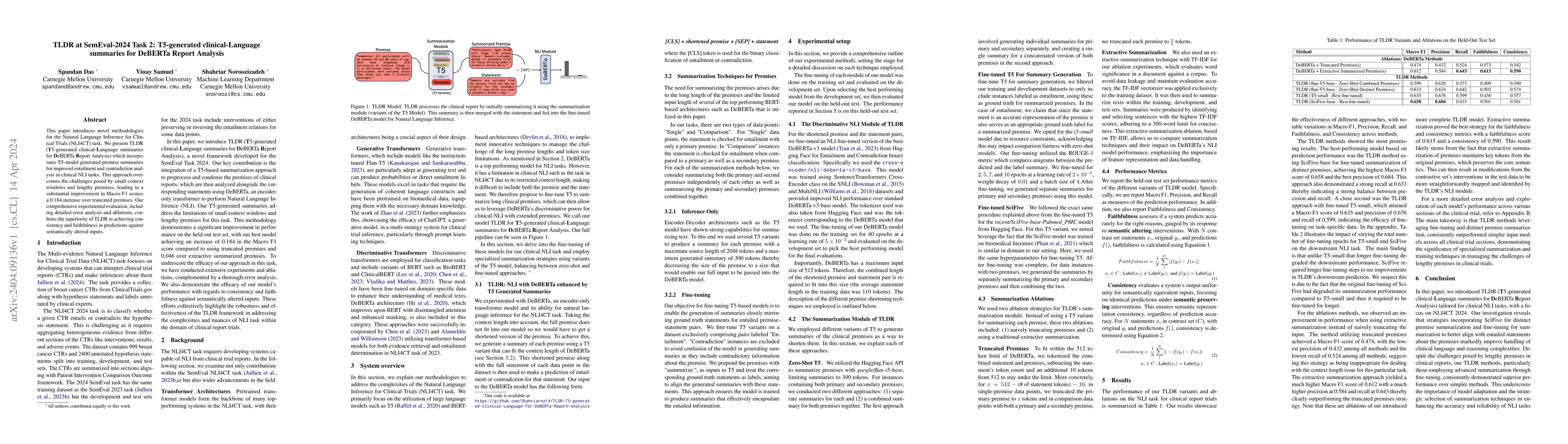 Thumbnail for TLDR at SemEval-2024 Task 2: T5-generated clinical-Language summaries
  for DeBERTa Report Analysis