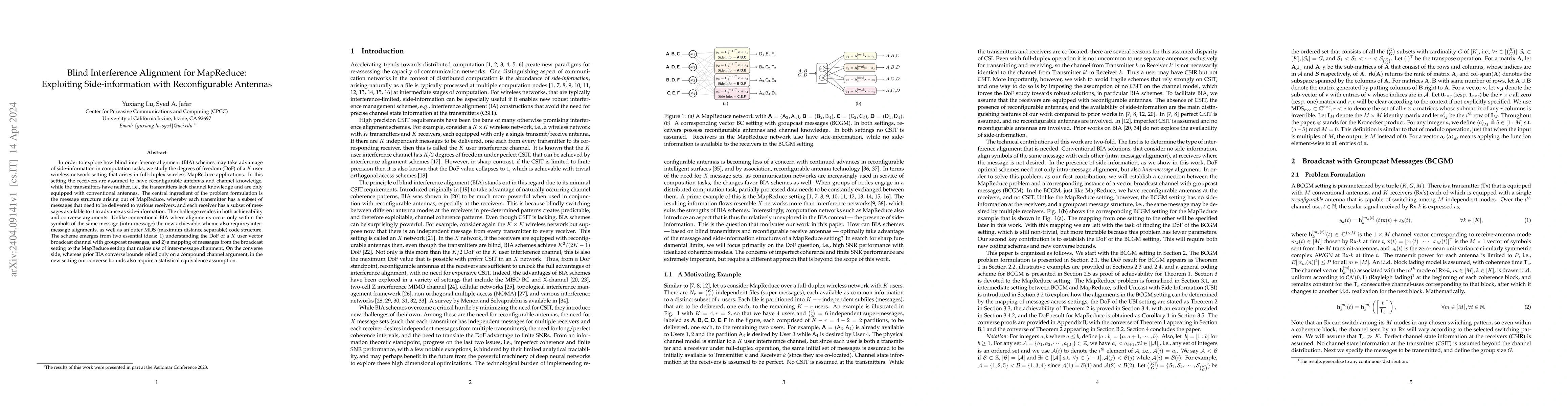 Thumbnail for Blind Interference Alignment for MapReduce: Exploiting Side-information
  with Reconfigurable Antennas