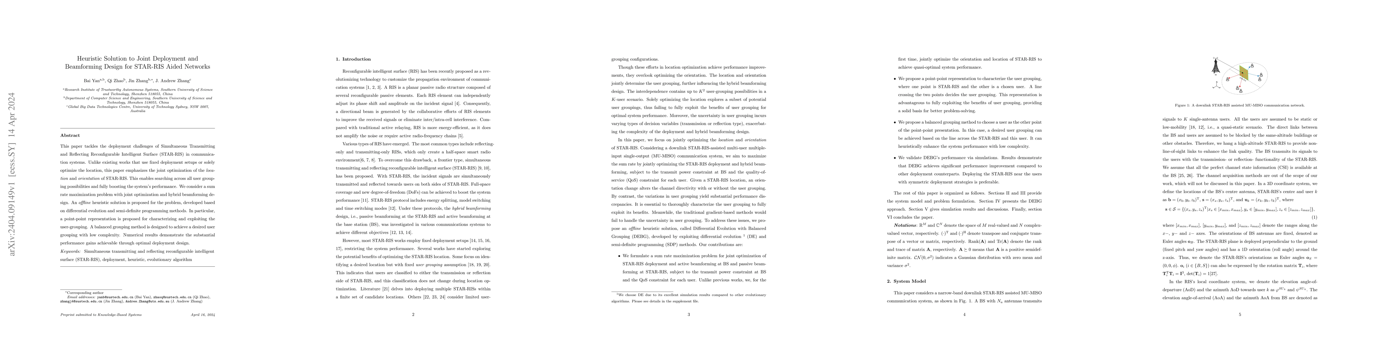 Thumbnail for Heuristic Solution to Joint Deployment and Beamforming Design for
  STAR-RIS Aided Networks