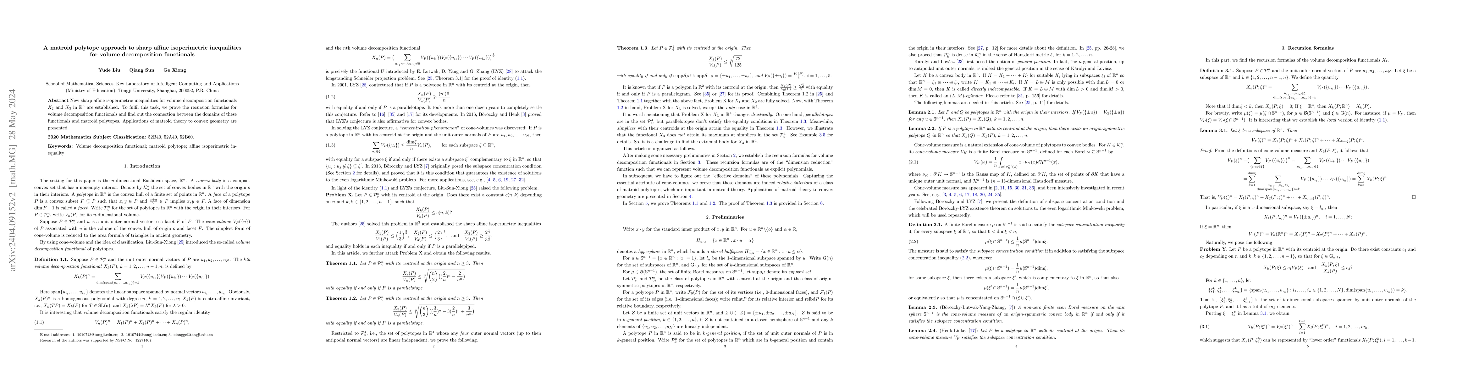 Thumbnail for A matroid polytope approach to sharp affine isoperimetric inequalities
  for volume decomposition functionals