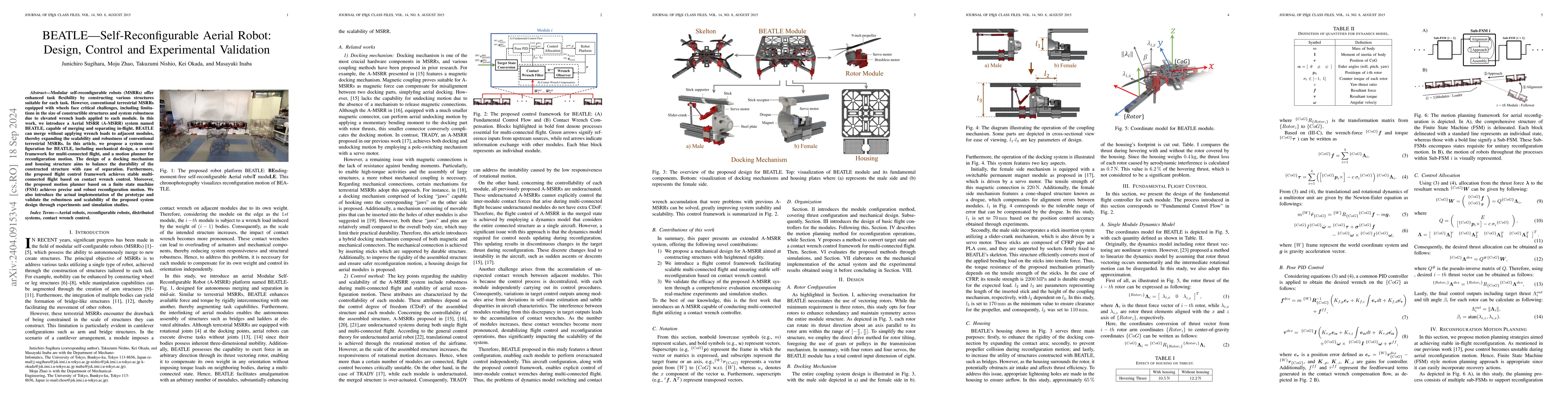 Thumbnail for BEATLE - Self-Reconfigurable Aerial Robot: Design, Control and
  Experimental Validation