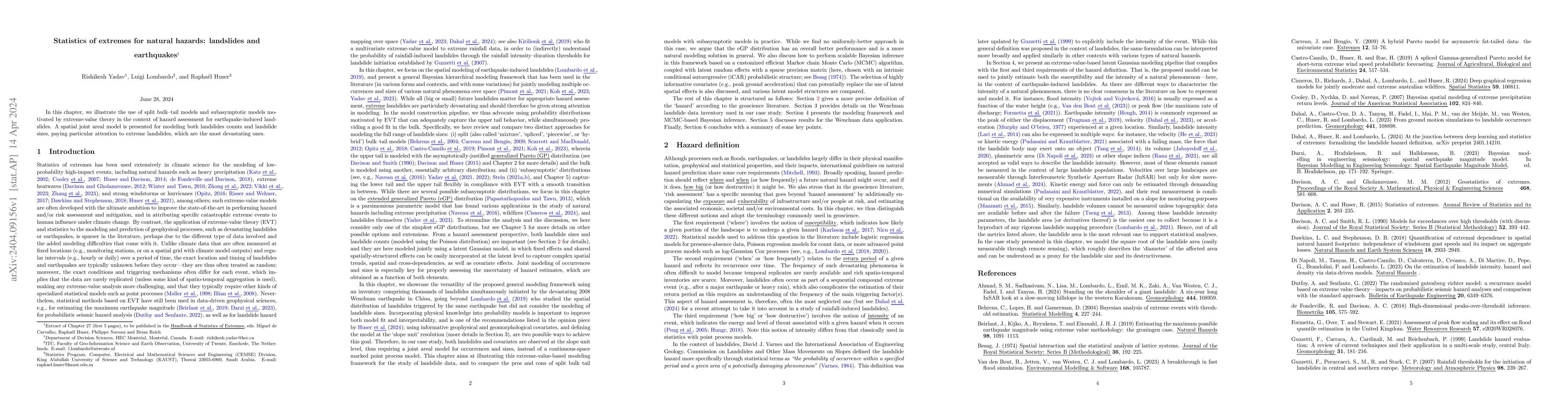 Thumbnail for Statistics of extremes for natural hazards: landslides and earthquakes