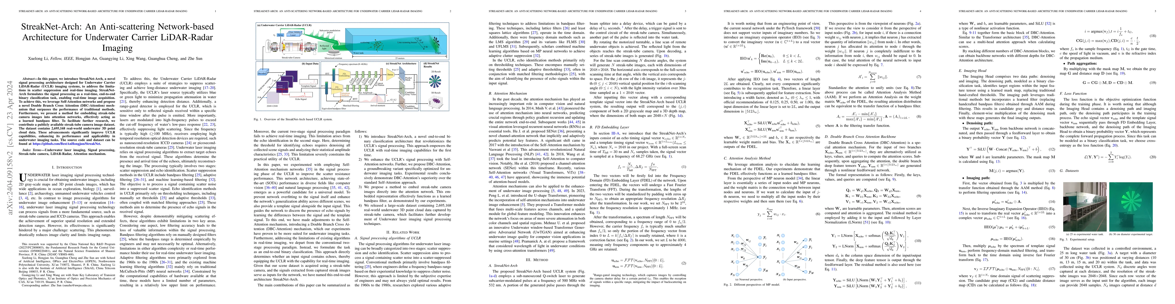 Thumbnail for StreakNet-Arch: An Anti-scattering Network-based Architecture for
  Underwater Carrier LiDAR-Radar Imaging