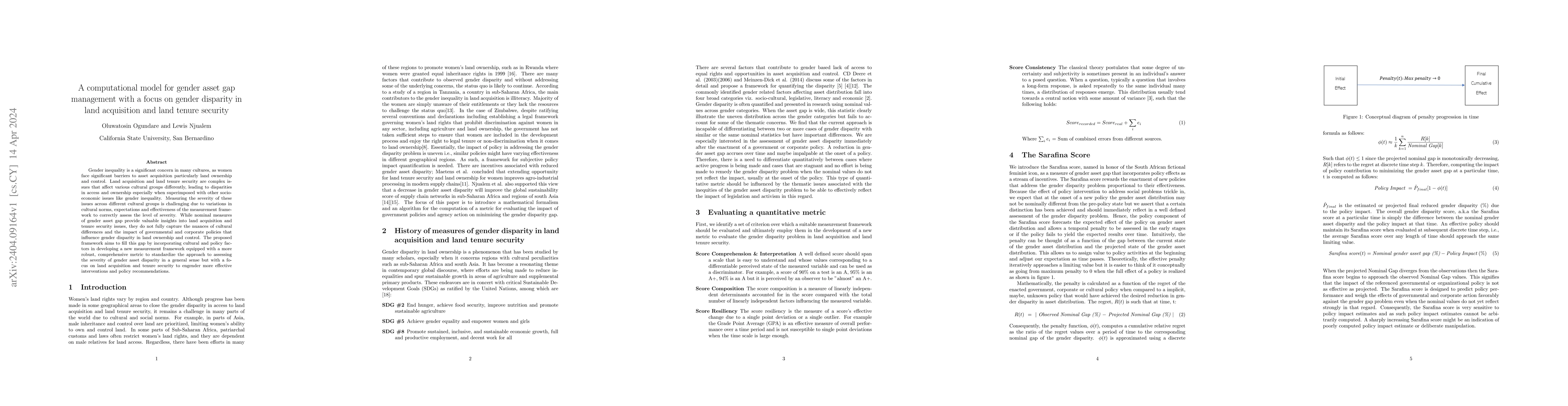 Thumbnail for A computational model for gender asset gap management with a focus on
  gender disparity in land acquisition and land tenure security