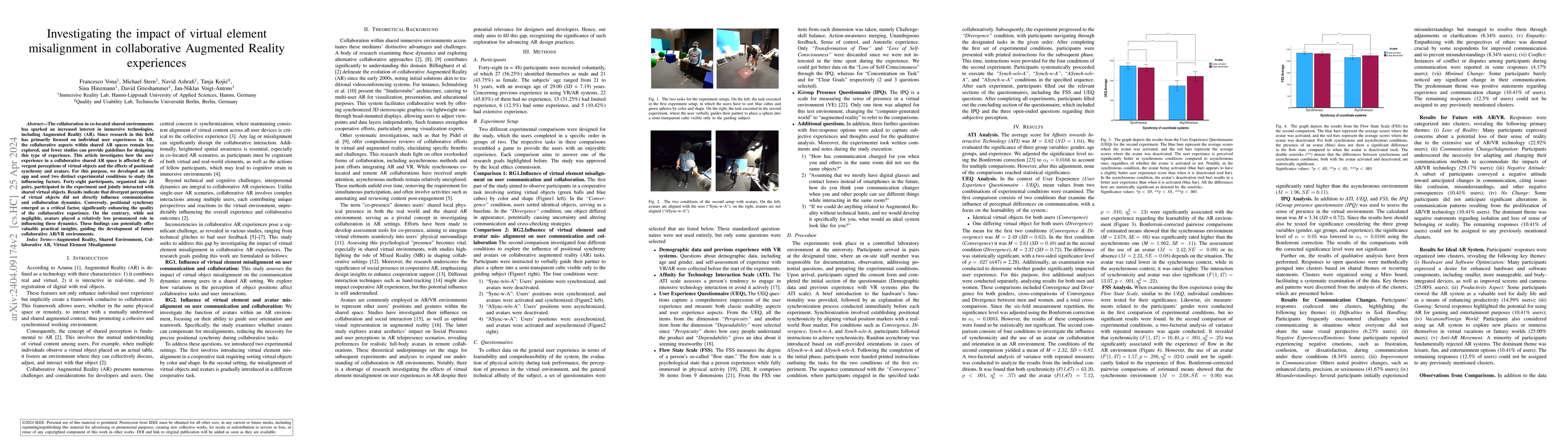 Thumbnail for Investigating the impact of virtual element misalignment in
  collaborative Augmented Reality experiences
