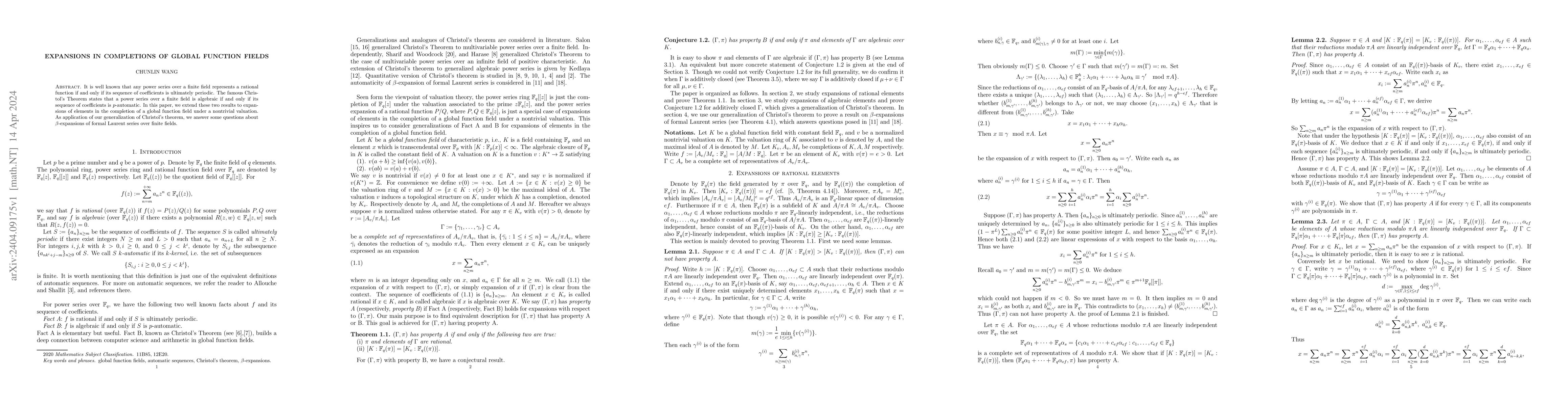 Thumbnail for Expansions in completions of global function fields