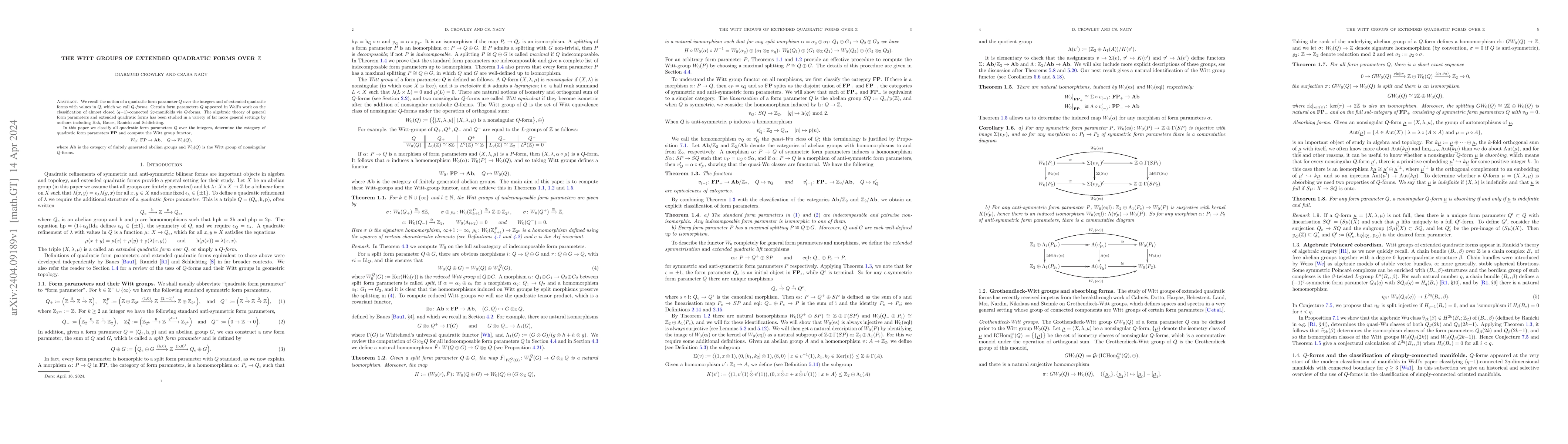 Thumbnail for The Witt groups of extended quadratic forms over Z
