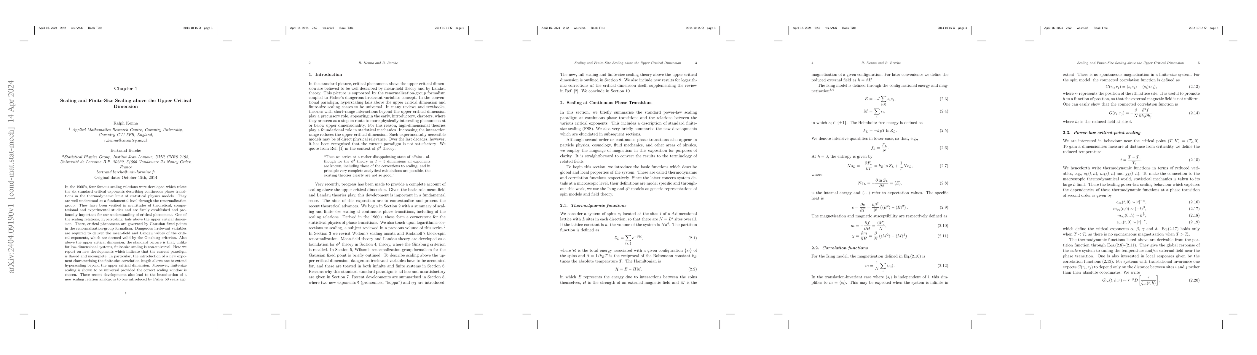 Thumbnail for Scaling and Finite-Size Scaling above the Upper Critical Dimension