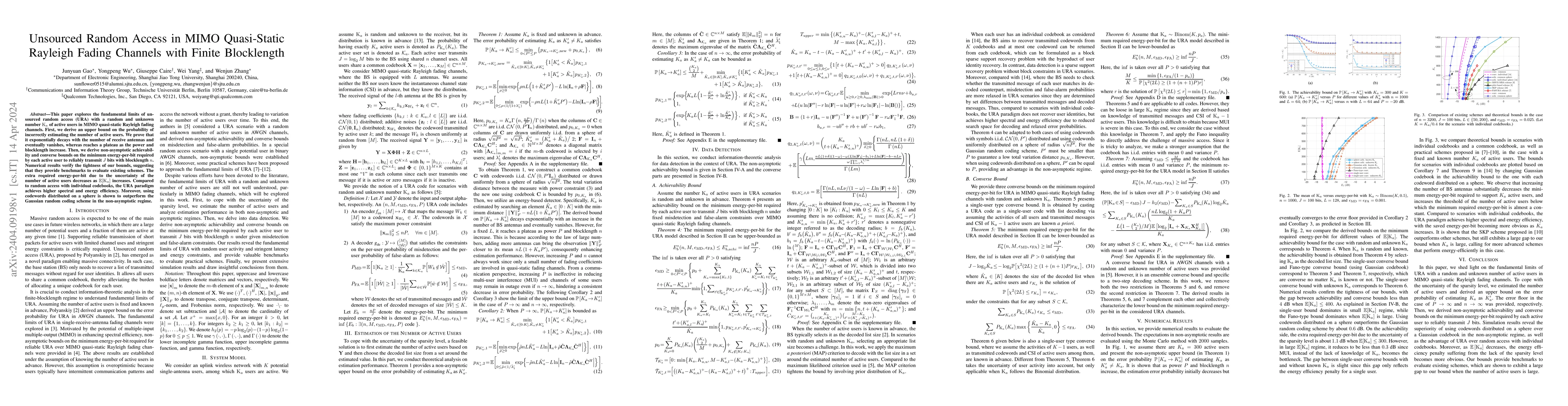 Thumbnail for Unsourced Random Access in MIMO Quasi-Static Rayleigh Fading Channels
  with Finite Blocklength