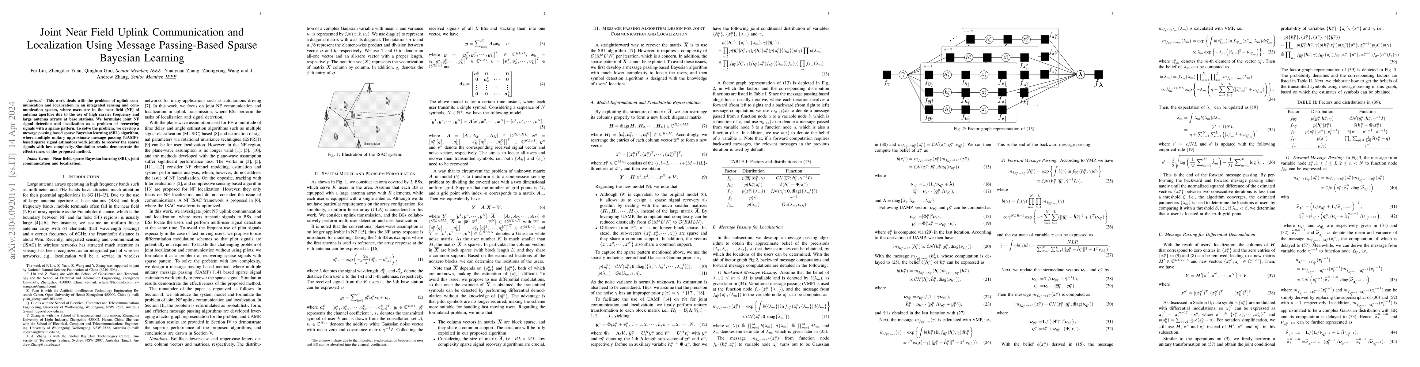 Thumbnail for Joint Near Field Uplink Communication and Localization Using Message
  Passing-Based Sparse Bayesian Learning