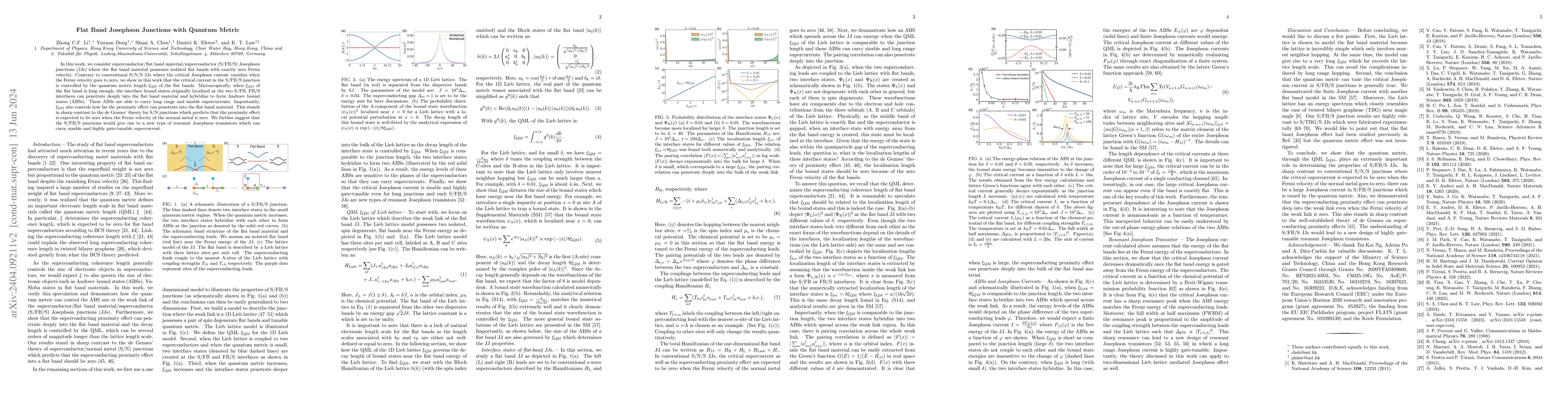 Thumbnail for Flat Band Josephson Junctions with Quantum Metric