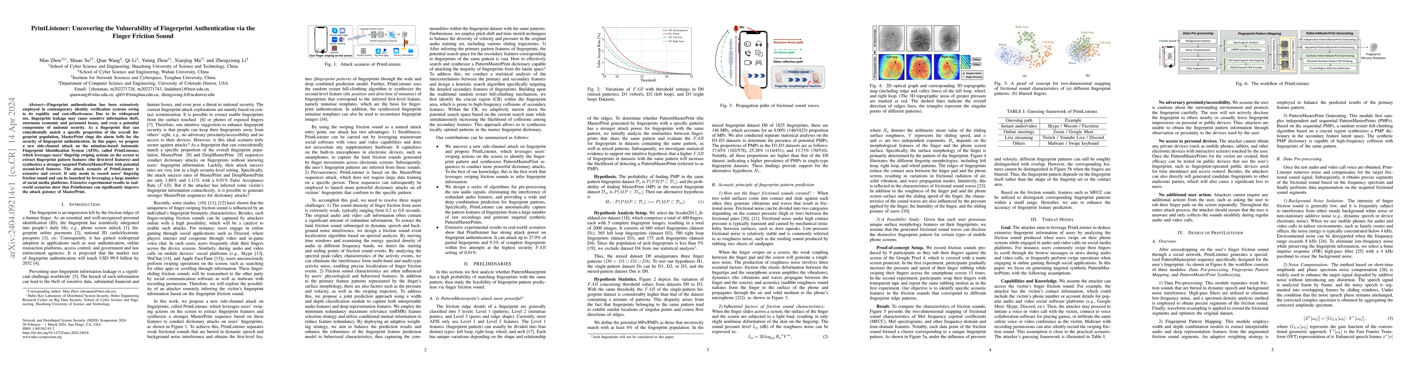 Thumbnail for PrintListener: Uncovering the Vulnerability of Fingerprint
  Authentication via the Finger Friction Sound
