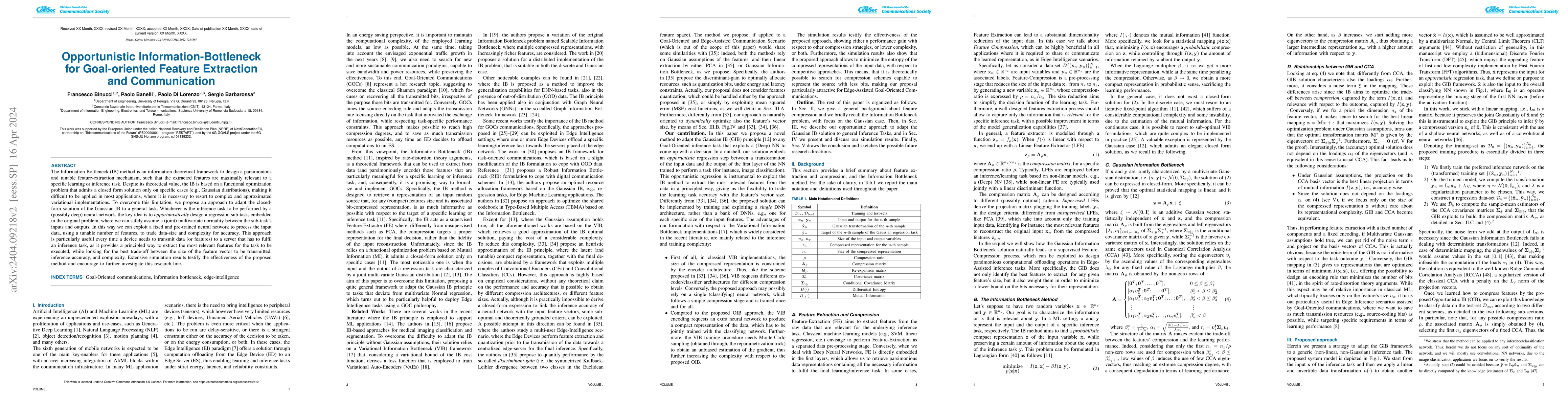 Thumbnail for Opportunistic Information-Bottleneck for Goal-oriented Feature
  Extraction and Communication