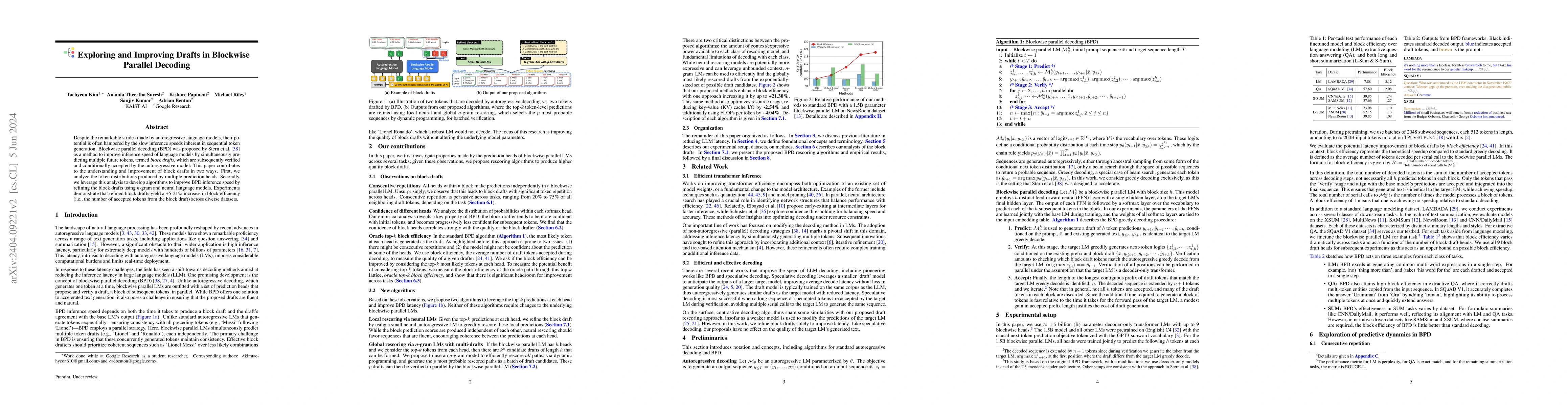 Thumbnail for Exploring and Improving Drafts in Blockwise Parallel Decoding