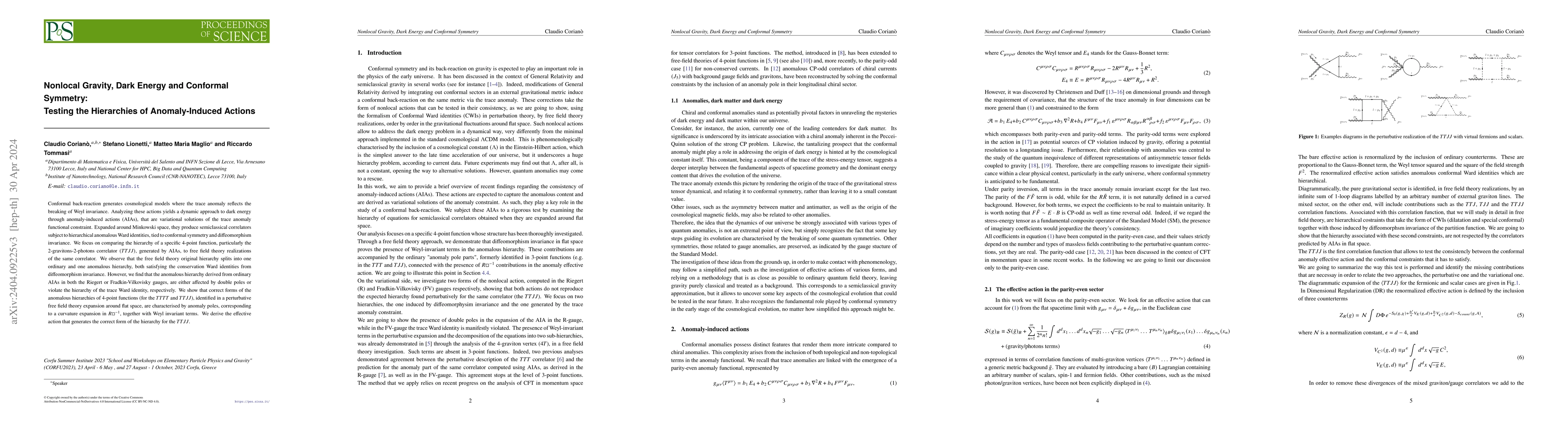Thumbnail for Nonlocal Gravity, Dark Energy and Conformal Symmetry: Testing the
  Hierarchies of Anomaly-Induced Actions