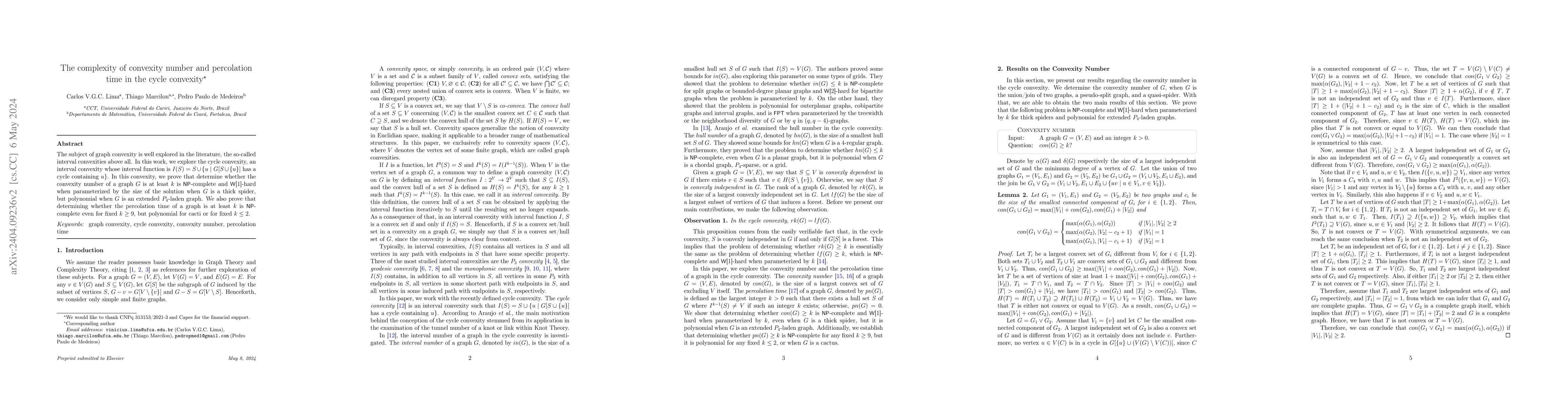 Thumbnail for The complexity of convexity number and percolation time in the cycle
  convexity