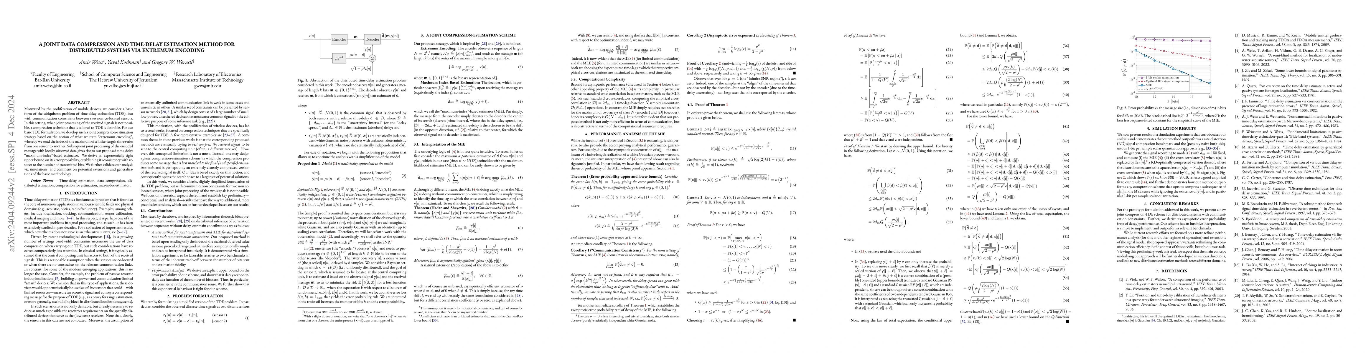 Thumbnail for A Joint Data Compression and Time-Delay Estimation Method For
  Distributed Systems via Extremum Encoding