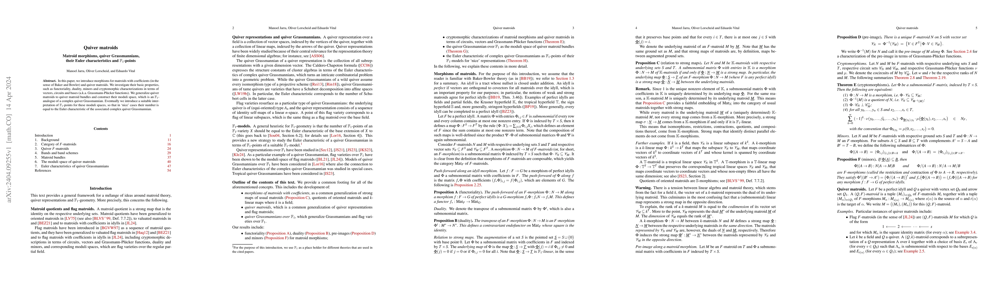 Thumbnail for Quiver matroids -- Matroid morphisms, quiver Grassmannians, their Euler
  characteristics and $\mathbb{F}_1$-points