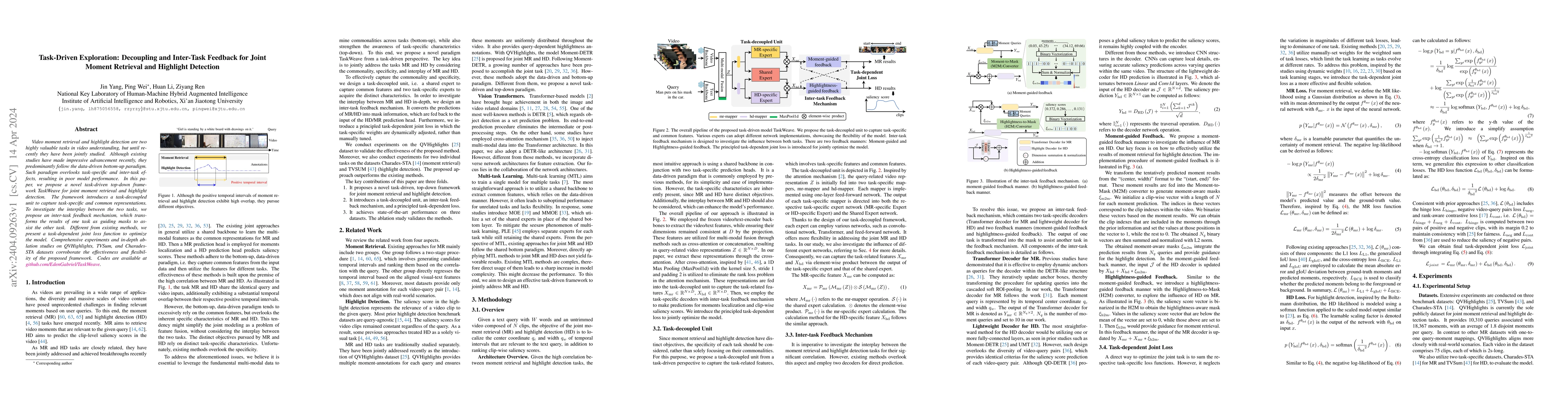 Thumbnail for Task-Driven Exploration: Decoupling and Inter-Task Feedback for Joint
  Moment Retrieval and Highlight Detection