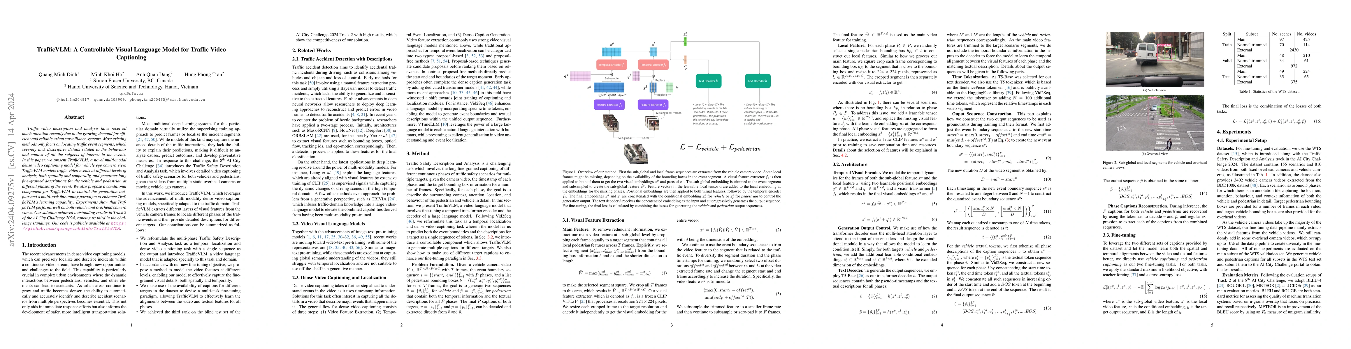 Thumbnail for TrafficVLM: A Controllable Visual Language Model for Traffic Video
  Captioning