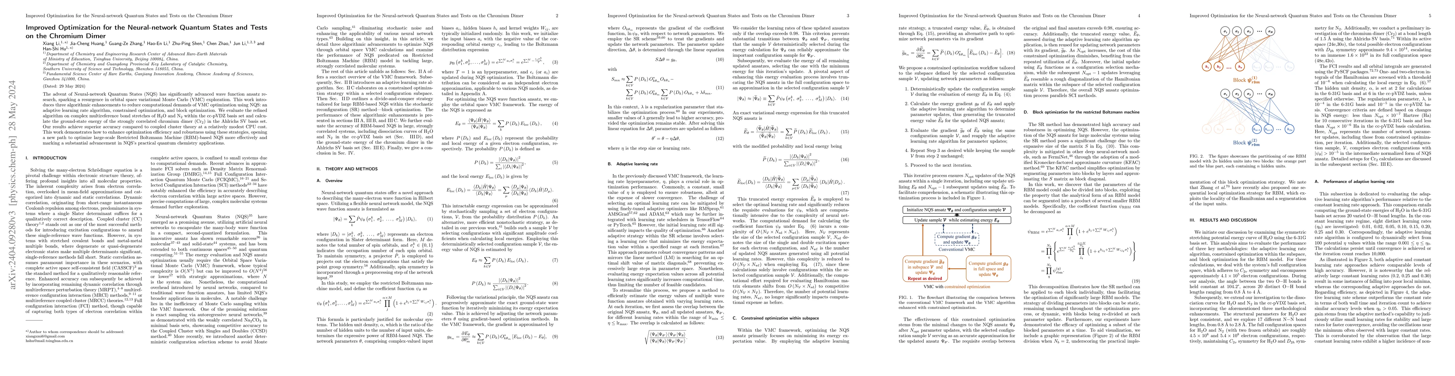 Thumbnail for Improved Optimization for the Neural-network Quantum States and Tests on
  the Chromium Dimer