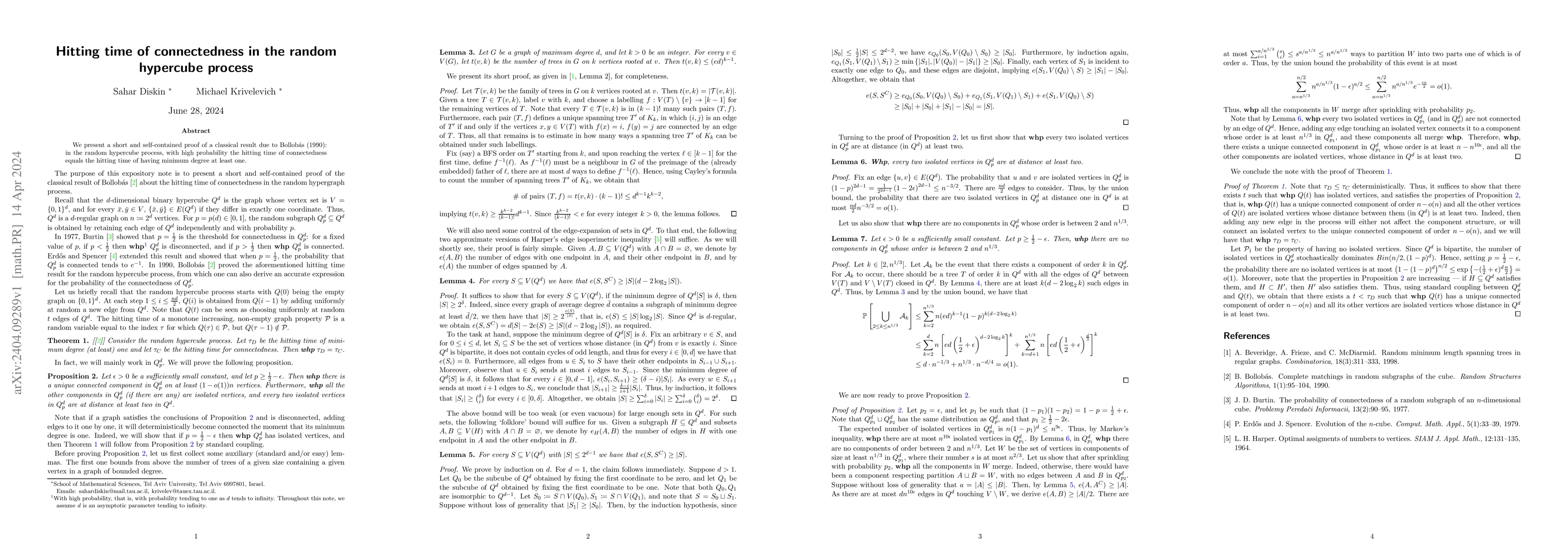 Thumbnail for Hitting time of connectedness in the random hypercube process