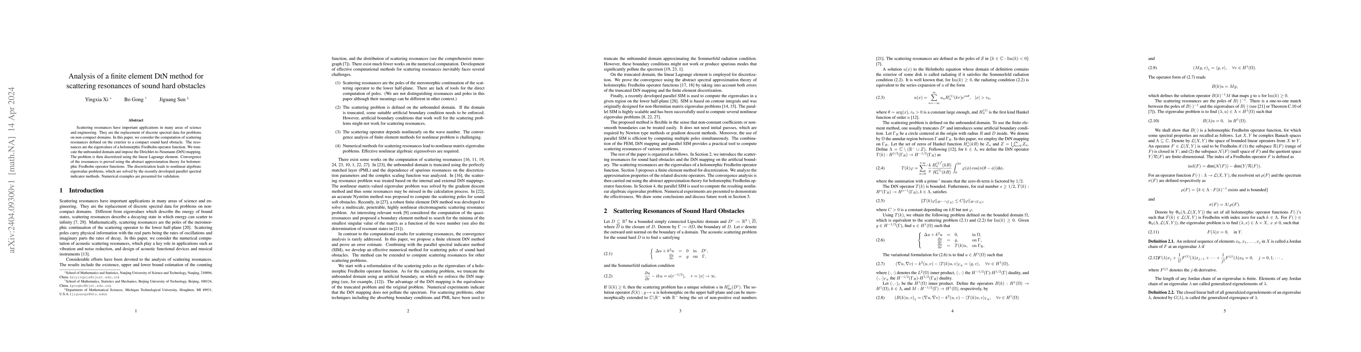 Thumbnail for Analysis of a finite element DtN method for scattering resonances of
  sound hard obstacles