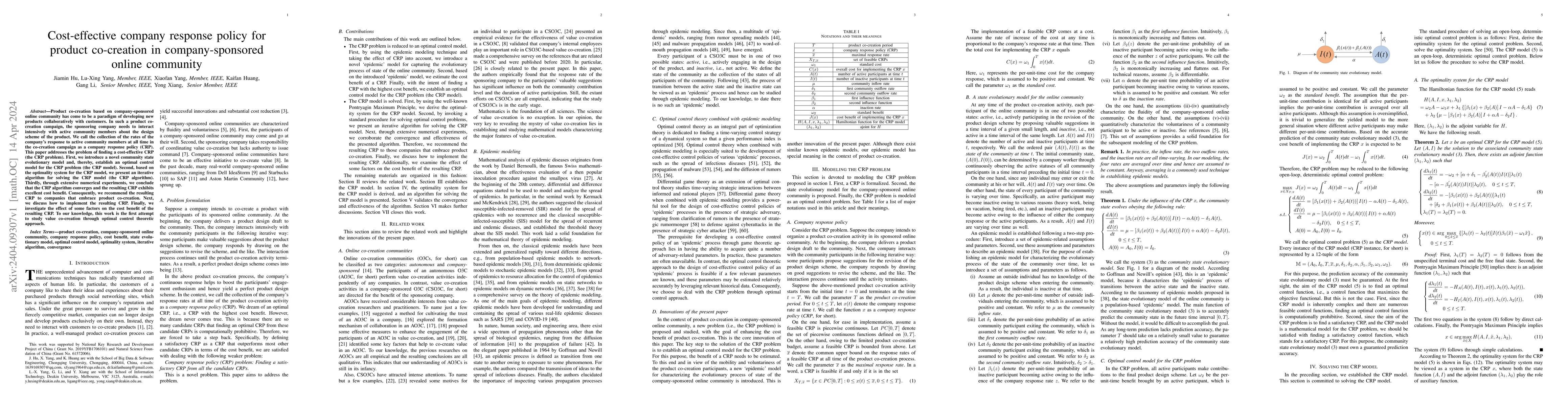 Thumbnail for Cost-effective company response policy for product co-creation in
  company-sponsored online community
