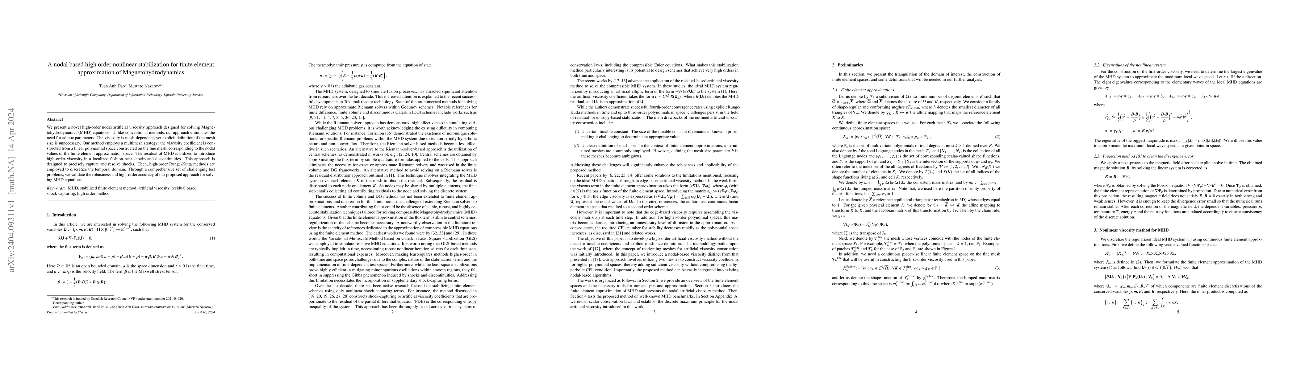 Thumbnail for A nodal based high order nonlinear stabilization for finite element
  approximation of Magnetohydrodynamics