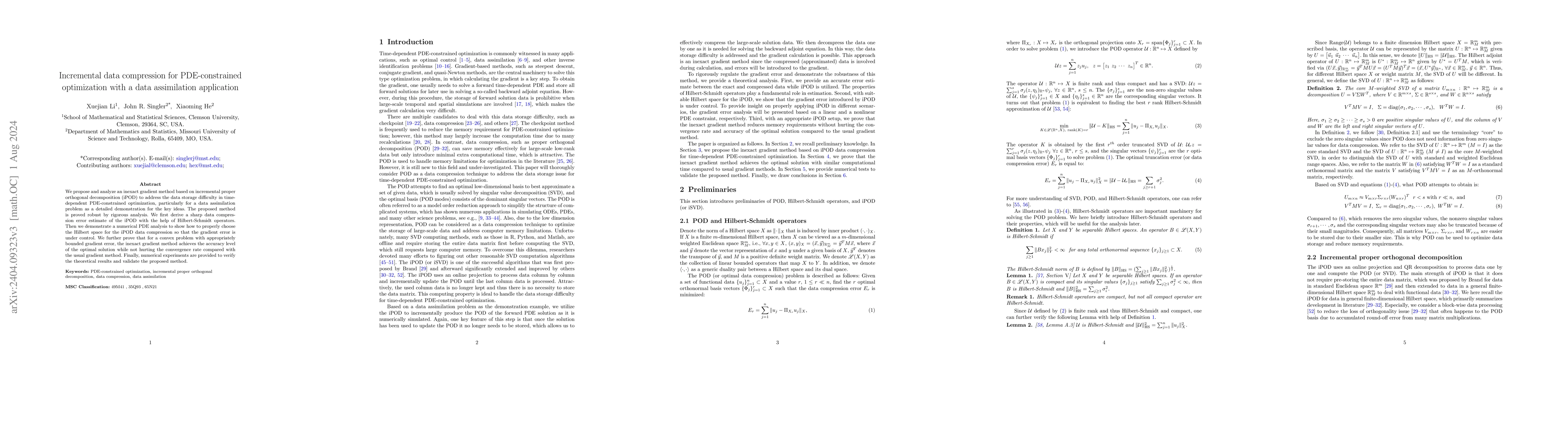 Thumbnail for Incremental data compression for PDE-constrained optimization with a
  data assimilation application