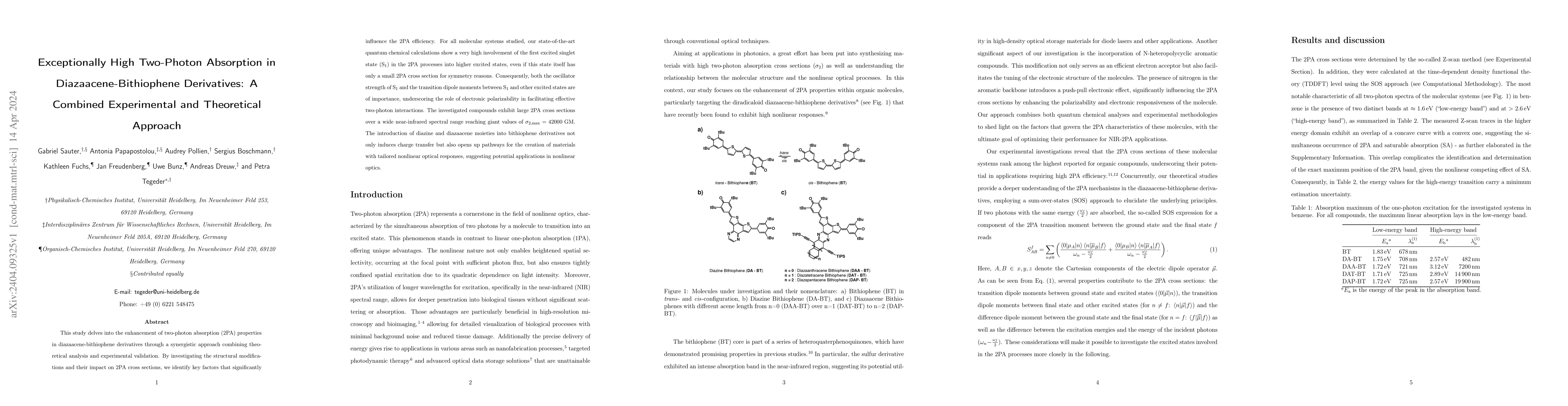 Thumbnail for Exceptionally High Two-Photon Absorption in Diazaacene-Bithiophene
  Derivatives: A Combined Experimental and Theoretical Approach