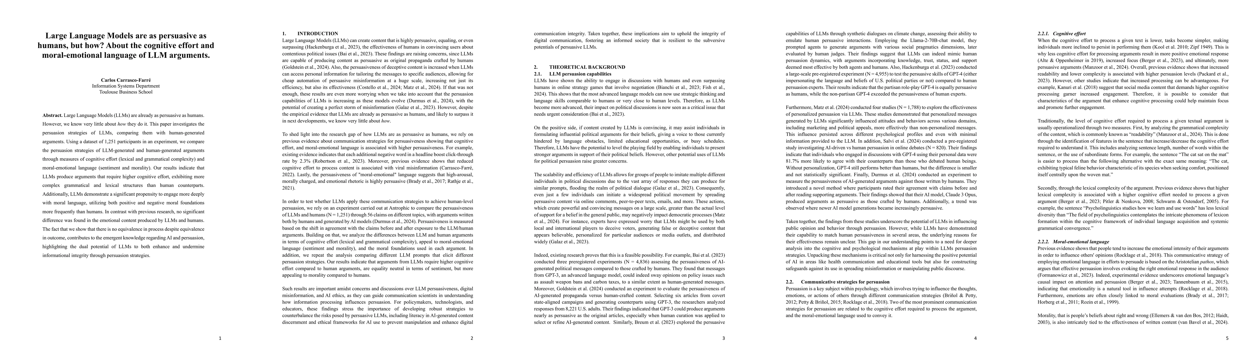 Thumbnail for Large Language Models are as persuasive as humans, but how? About the
  cognitive effort and moral-emotional language of LLM arguments