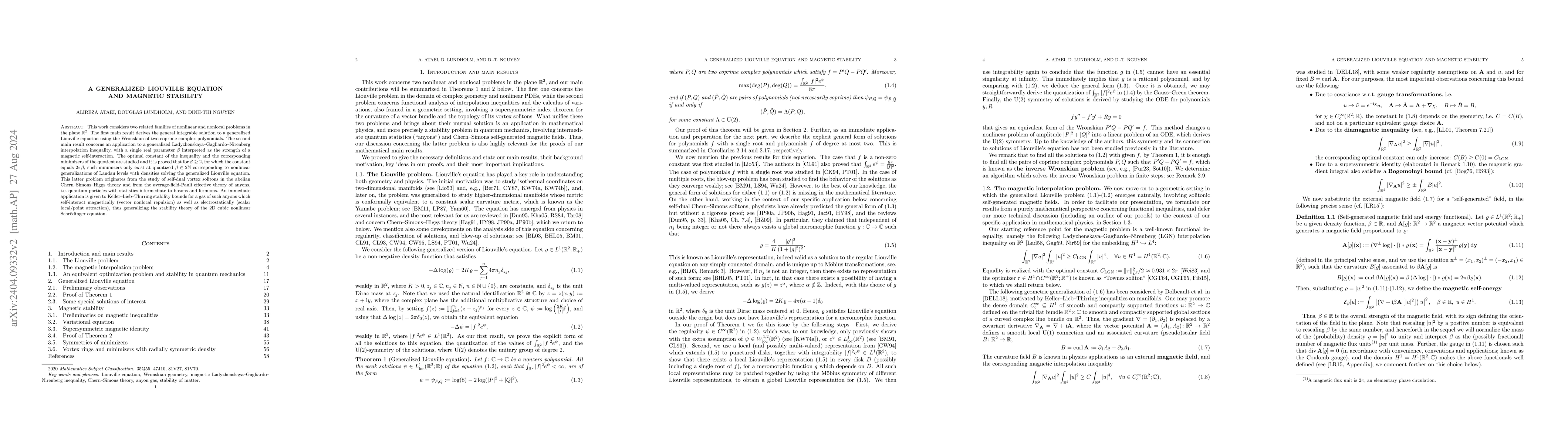 Thumbnail for A generalized Liouville equation and magnetic stability