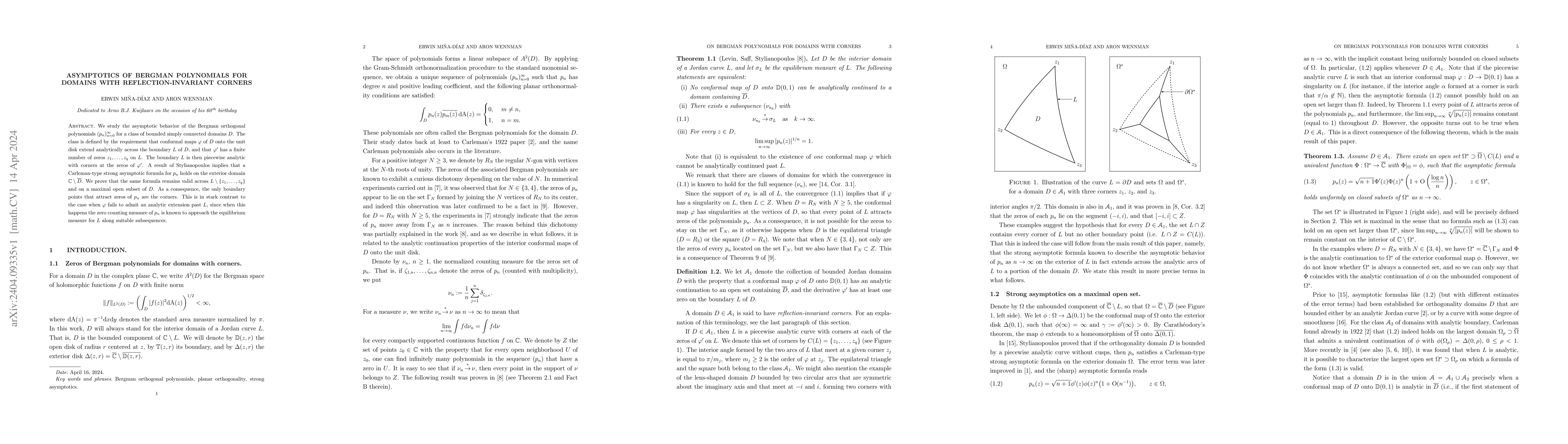 Thumbnail for Asymptotics of Bergman polynomials for domains with reflection-invariant
  corners