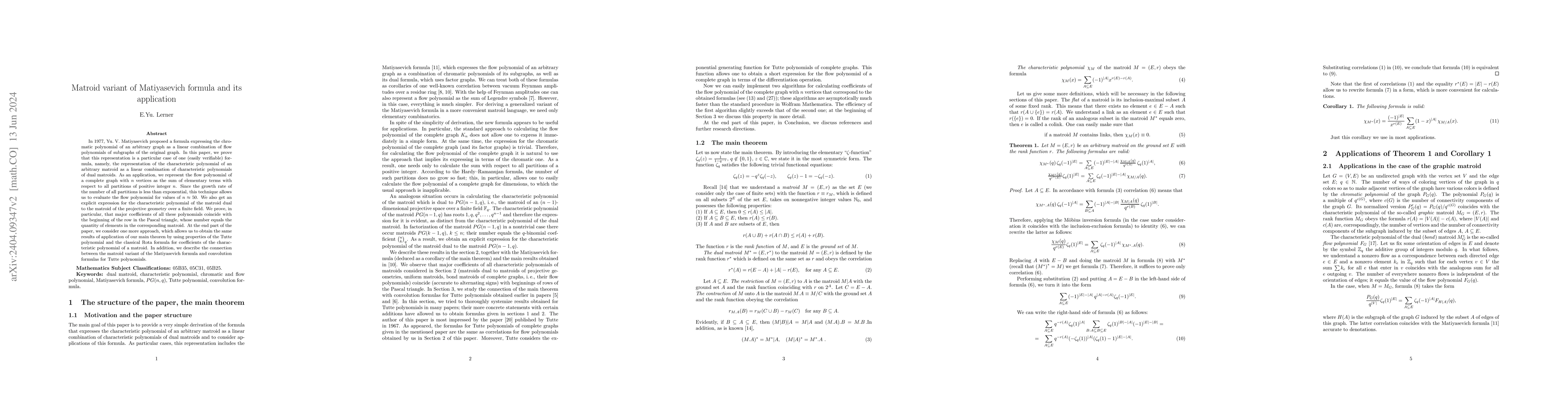 Thumbnail for Matroid variant of Matiyasevich formula and its application