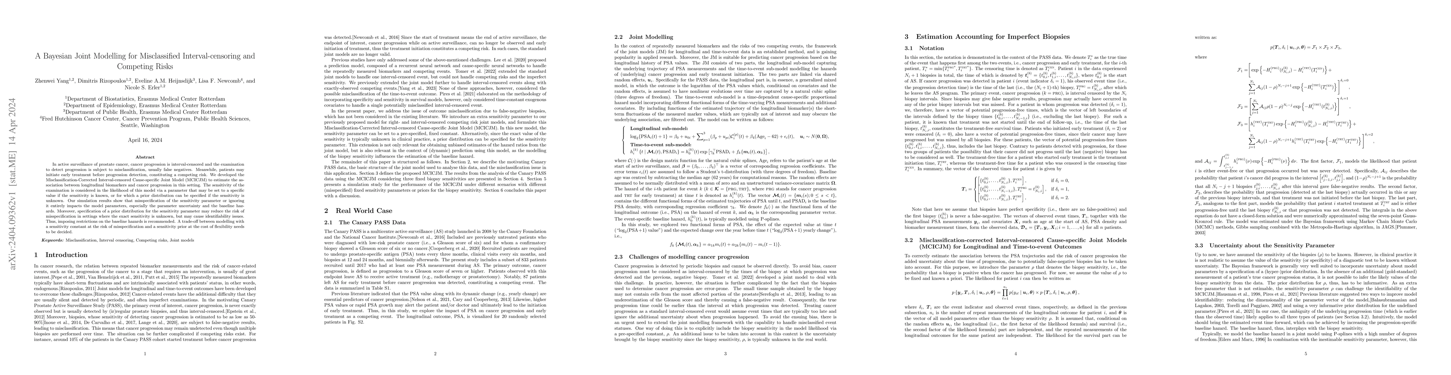 Thumbnail for A Bayesian Joint Modelling for Misclassified Interval-censoring and
  Competing Risks
