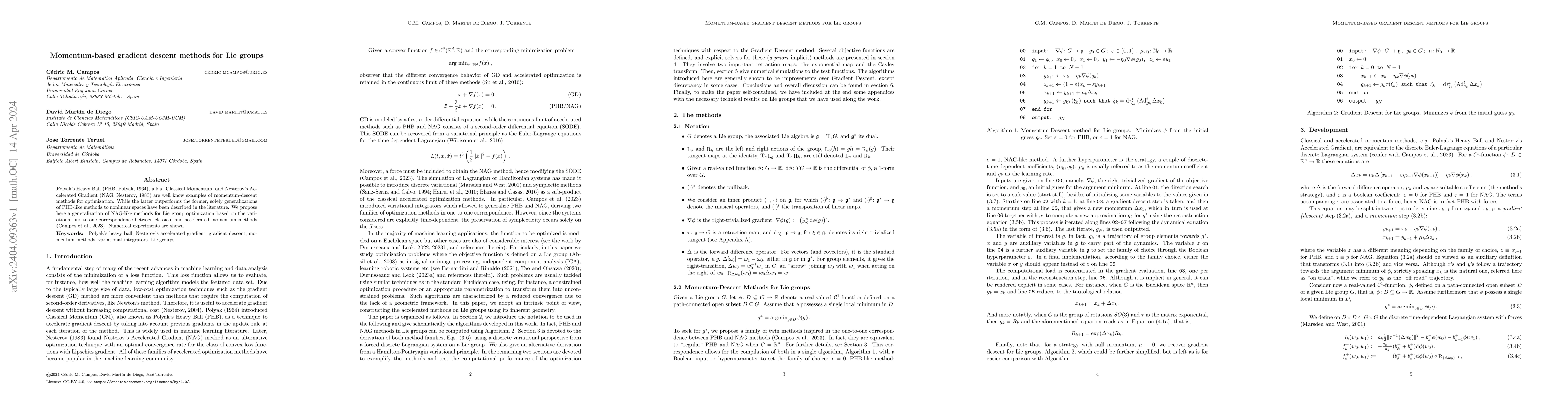 Thumbnail for Momentum-based gradient descent methods for Lie groups