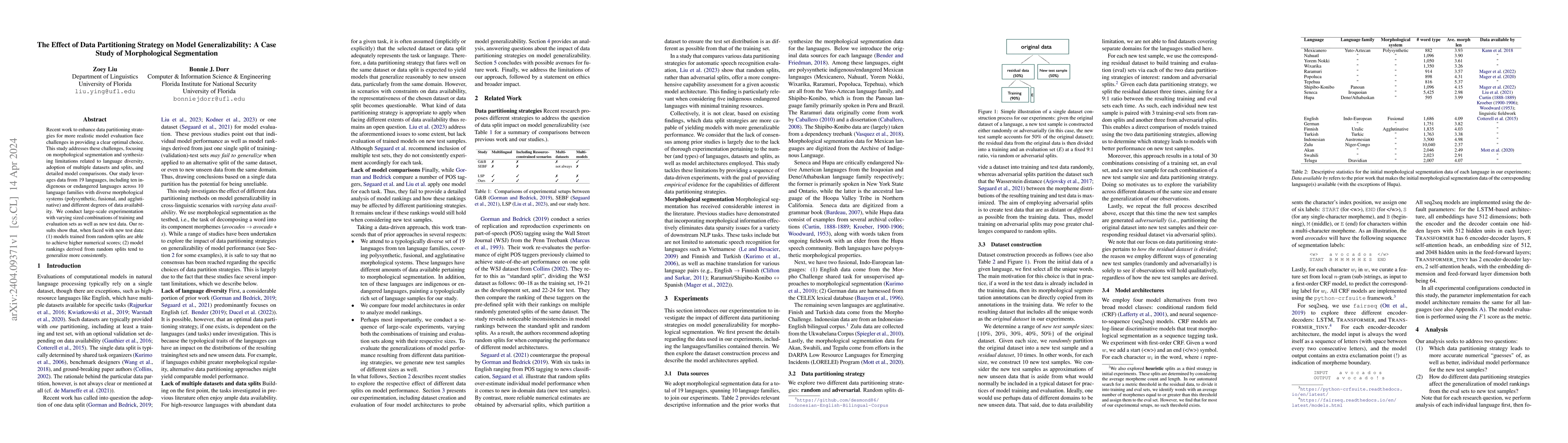 Thumbnail for The Effect of Data Partitioning Strategy on Model Generalizability: A
  Case Study of Morphological Segmentation