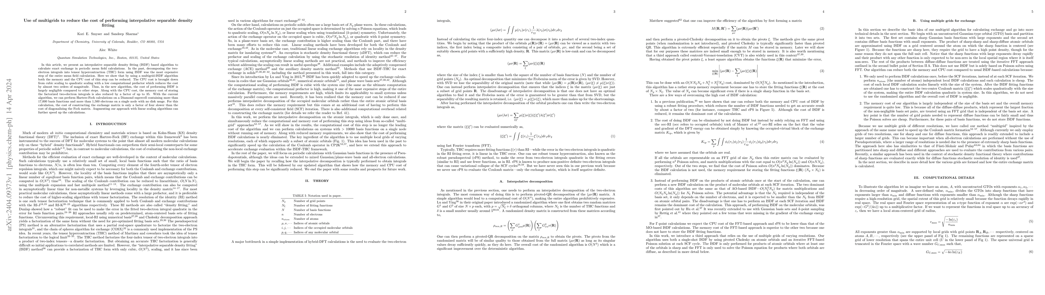 Thumbnail for Use of multigrids to reduce the cost of performing interpolative
  separable density fitting