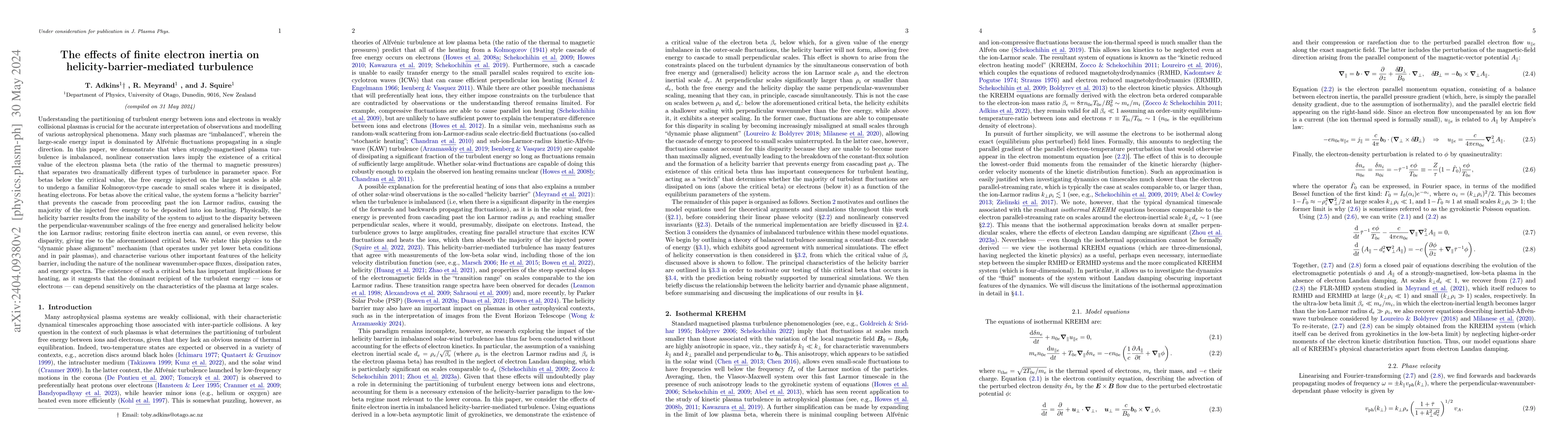 Thumbnail for The effects of finite electron inertia on helicity-barrier-mediated
  turbulence