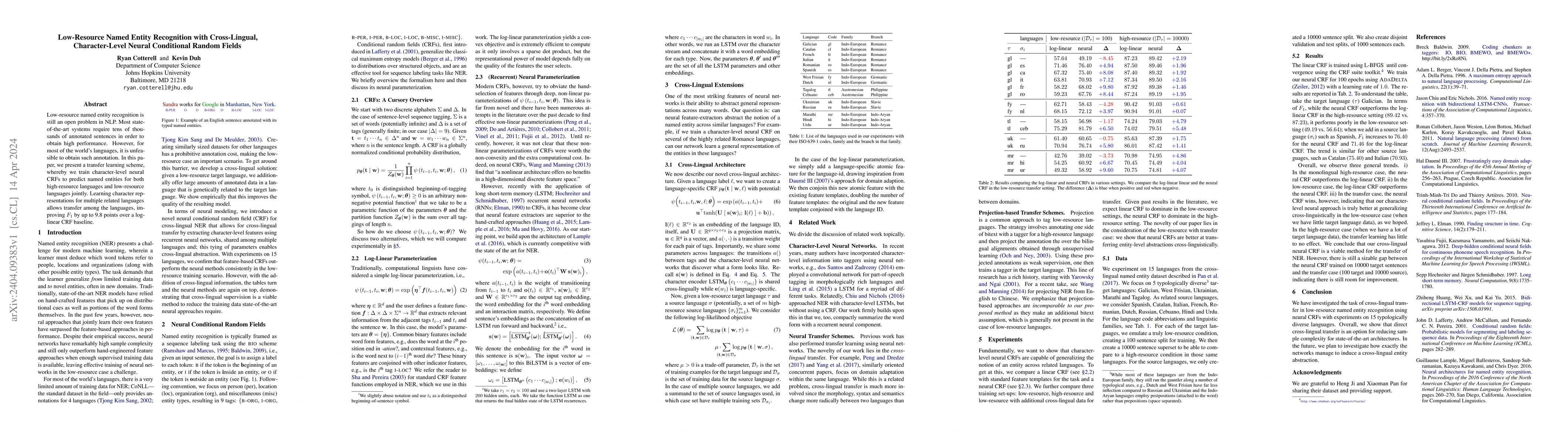 Thumbnail for Low-Resource Named Entity Recognition with Cross-Lingual,
  Character-Level Neural Conditional Random Fields