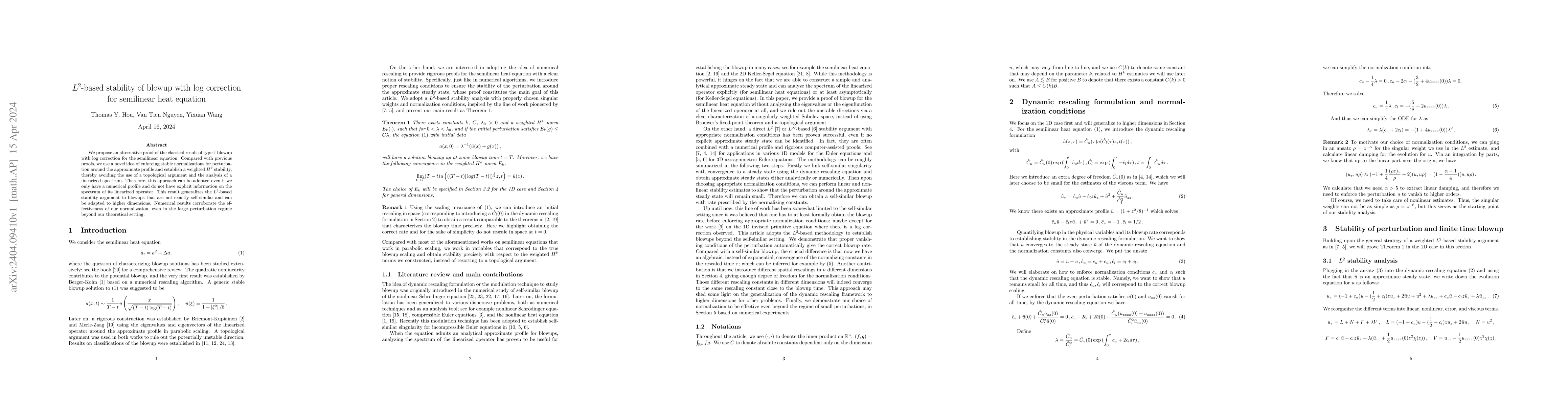 Thumbnail for $L^2$-based stability of blowup with log correction for semilinear heat
  equation