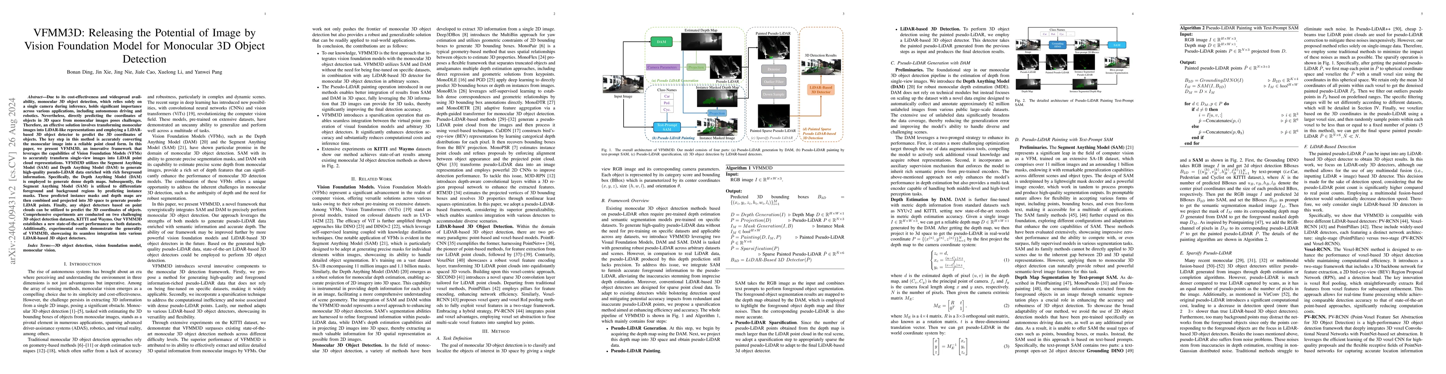 Thumbnail for VFMM3D: Releasing the Potential of Image by Vision Foundation Model for
  Monocular 3D Object Detection