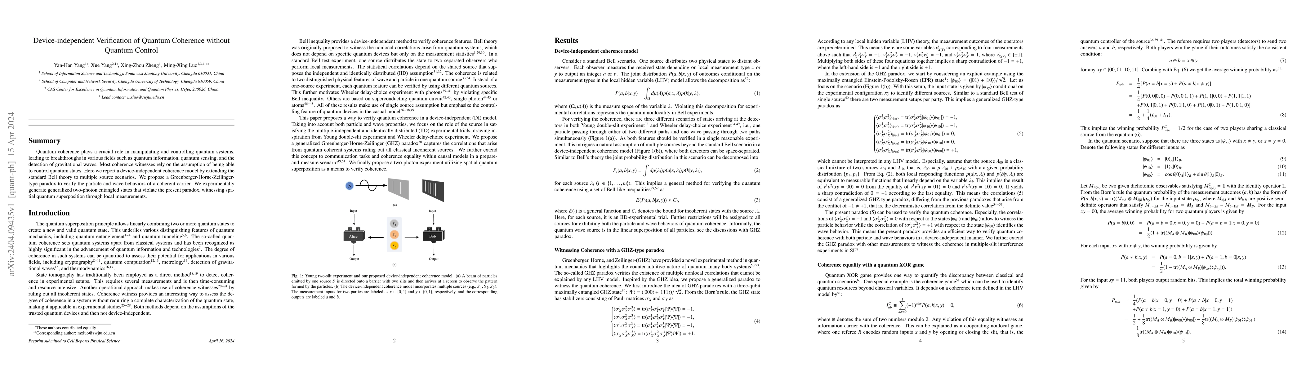 Thumbnail for Device-independent Verification of Quantum Coherence without Quantum
  Control