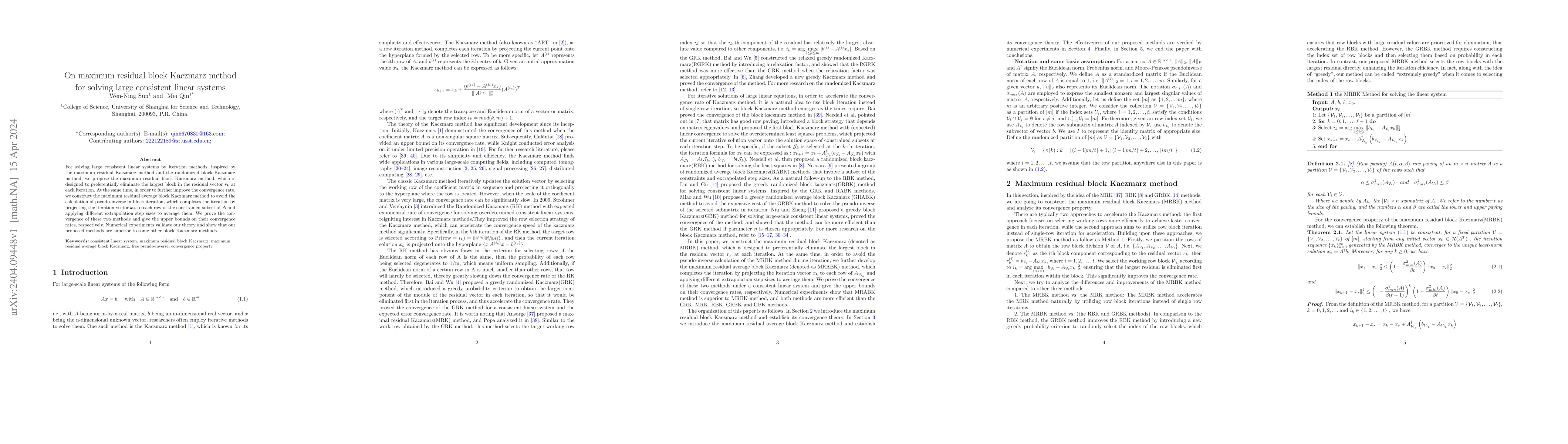 Thumbnail for On maximum residual block Kaczmarz method for solving large consistent
  linear systems